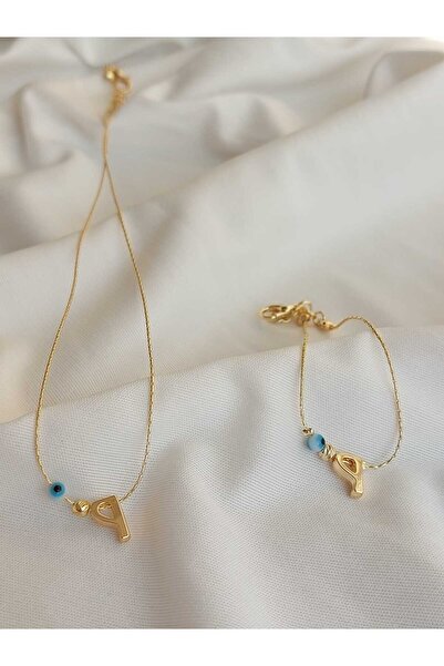 bijoux uniques طقم قلادة وسوار مطلي باللون الذهبي المضاد للتشويه مع تفاصيل خر...