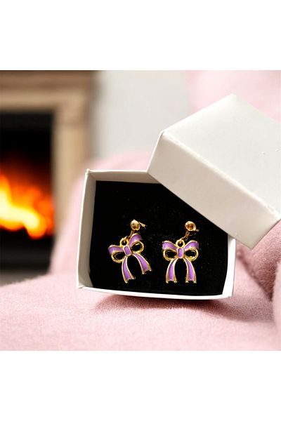 1PARÇAMAVİ Purple Bow Women's Earrings for Ear Without Holes