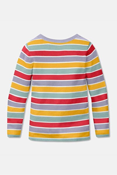 Tchibo Toddler Girls Crew Neck Long Sleeve Striped Button Down Cardigan, Yellow Combo