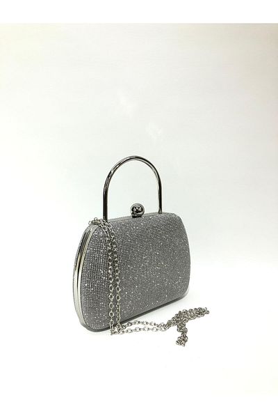 womenacs Rochie de seară pentru femei, cu aspect de piatră mare, culoare afumată, cu curea cu lanț, geantă de noapte pentru logodnă de nuntă