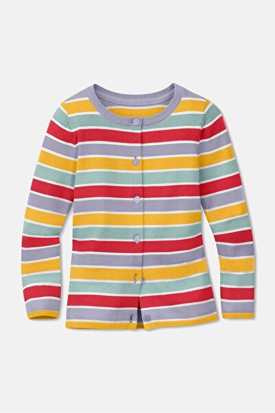 Tchibo Toddler Girls Crew Neck Long Sleeve Striped Button Down Cardigan, Yellow Combo