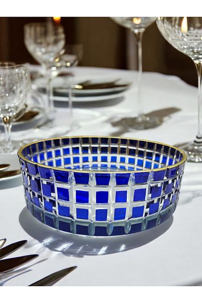 AYZ HOME Colorful Square Decor Cutting Crystal Glass Salad Bowl 25cm / Breathing Bowl