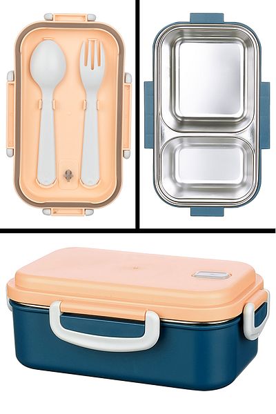 Emofom Aura 450ml Stainless Steel Child Nutrition Container 2 Compartments Meal Storage Container (21 X 13 X 8 cm)