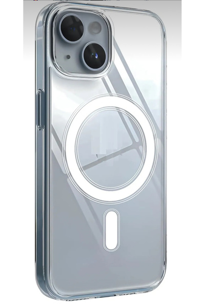 Solid SERT MİKA KILIF) iPhone 15  Uyumlu Şeffaf Sert Mika SARARMAZ Magsafe İnce Fit Kılıf