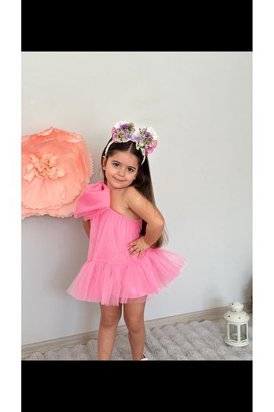 Kokosh kidss Female Child One Shoulder Bow Tulle Birthday Dress Special Occasion Dress