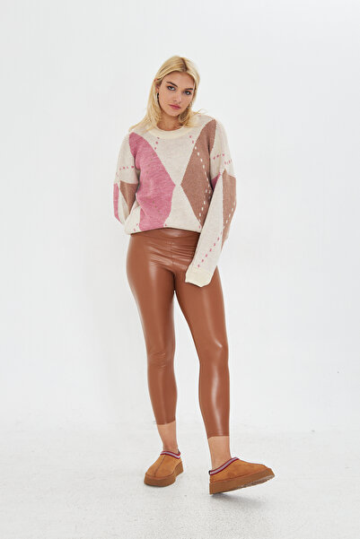 Kutaf Vizon Deri Görünümlü Parlak Tayt