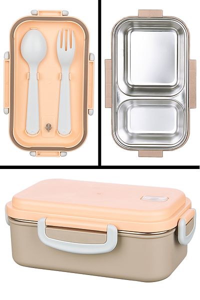 Emofom Aura 450ml Stainless Steel Child Nutrition Container 2 Compartments Meal Storage Container (21 X 13 X 8 cm)