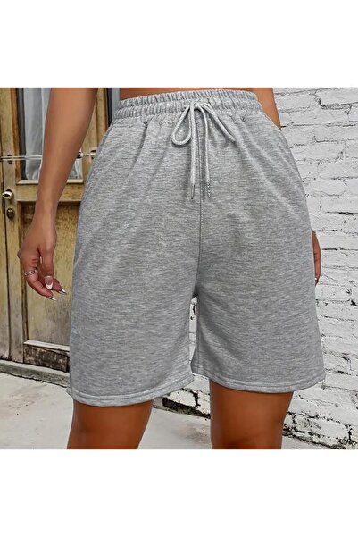 caddekombin Γυναικείο σορτς με κορδόνι με τσέπες Bermuda Regular Fit σε γκρι ...