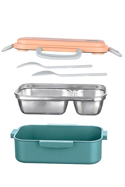 Emofom Aura 450ml Stainless Steel Child Nutrition Container 2 Compartments Meal Storage Container (21 X 13 X 8 cm)