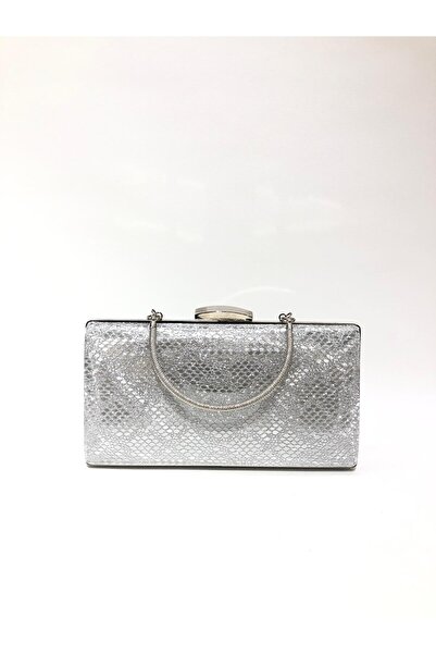 womenacs Stříbrná barva Hadí vzor Materiál Večerní šaty Portfolio Spojka Dámská taška do ruky a s dlouhým popruhem