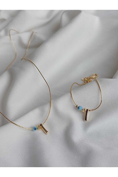 bijoux uniques I Harfli Nazar Boncuğu Detaylı Gold Kararmaz Kaplama Kolye&Bil...