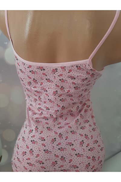 Butik Pembe desenli yakası dantelli kadın atlet