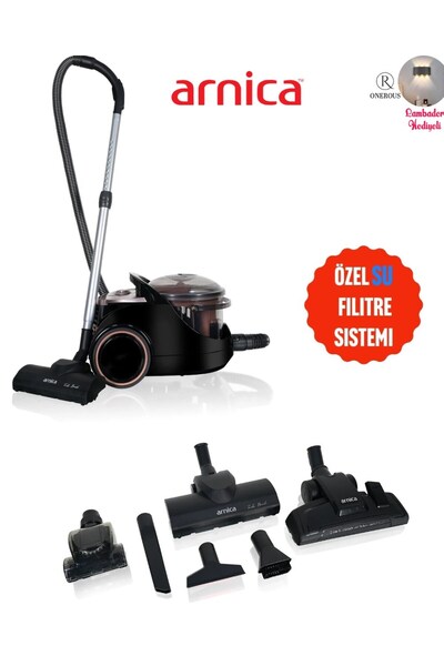 Arnica 1600W Güçlü Motor, Yüksek Emiş Gücü ve Hijyenik Temizlik-Su Filtreli E...