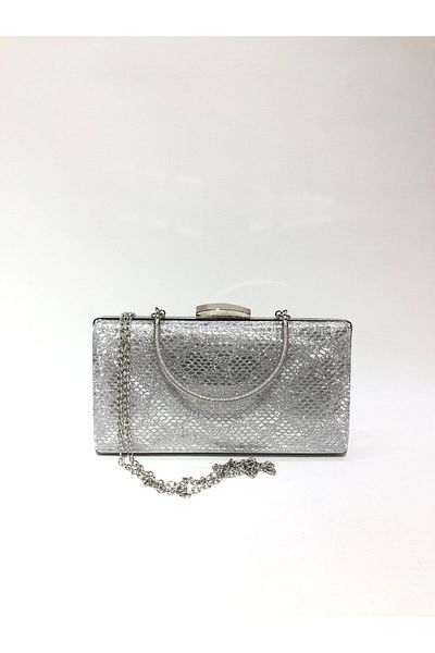womenacs Culoare argintie cu model șarpe Material rochie de seară clutch portofoliu geantă de mână pentru femei și curea lungă