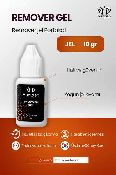 nunlash REMOVER GEL İpek Kirpik yapıştırıcı jel çıkarıcısı 10gr (Portakal kok...