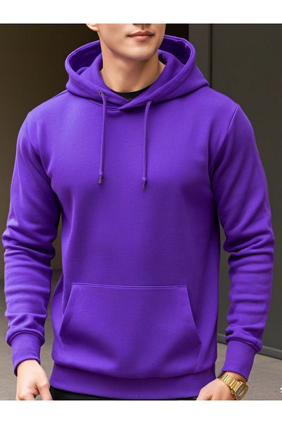DEEPSENCE Μωβ Oversize Unisex Φούτερ με κουκούλα - Ύφασμα με 3 νήματα
