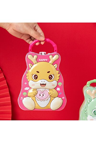 Livava Μικρό μεταλλικό κουμπαράς δράκος με τσάντα και κλειδαριά, ροζ, 17x12 -...