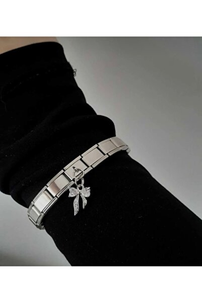 kubotique Çelik Taşlı Kurdele Fiyonk Italyan Charm Bileklik 19 Cm