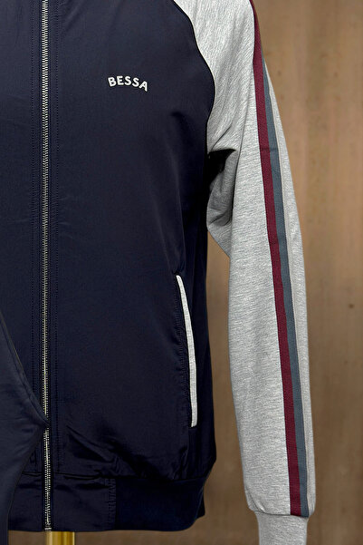 BESSA Ανδρικό σετ αθλητικής φόρμας Navy Blue με υφασμάτινη λεπτομέρεια αλεξίπτωτου και ίσιο πόδι με τσέπη με φερμουάρ