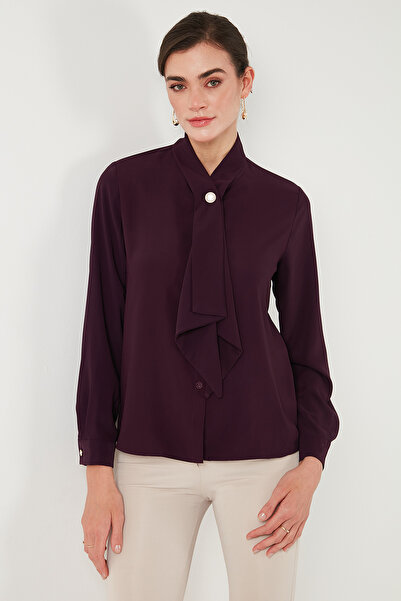 Lela Cămașă cu mânecă lungă, cu guler de eșarfă, cu nasturi cu pietre, cu potrivire standard, CAMAȘĂ 611GO00333