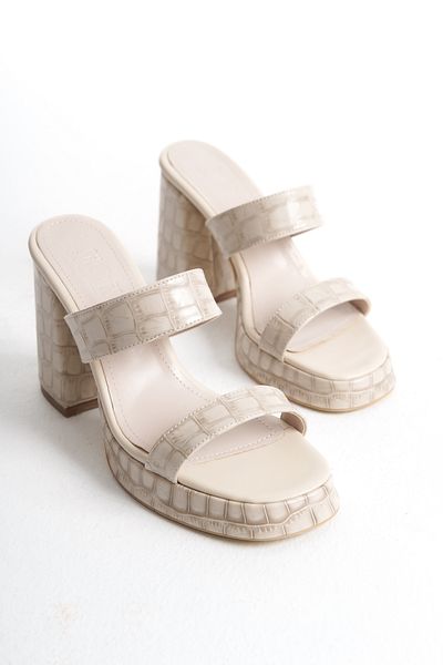 BUNİPARK Women's Sasha High Comfortable Heeled Crocodile Slippers