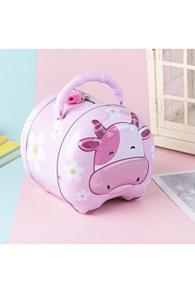 Livava Minik Inek Çantalı Ve Kilitli Metal Kumbara, Pembe, 12x11-