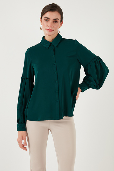Lela Regular Fit Dikiş Detaylı Düz Yaka Balon Kol Gömlek GÖMLEK 611GO00003
