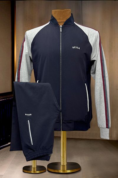 BESSA Ανδρικό σετ αθλητικής φόρμας Navy Blue με υφασμάτινη λεπτομέρεια αλεξίπτωτου και ίσιο πόδι με τσέπη με φερμουάρ