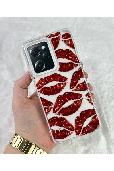 Vip Case Redmi Note 12 Pro 5G  - Kırmızı Dudak Desenli Şeffaf Zarif Şık ve Mo...