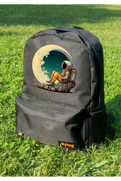 BYBAG Rucsac negru unisex - Astronaut Crescent Moon imprimat