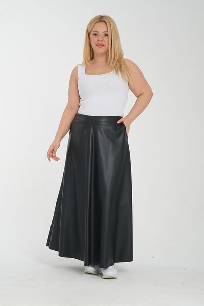 Dejabrew Jeans Fusta lungă evazată din piele neagră A046-1