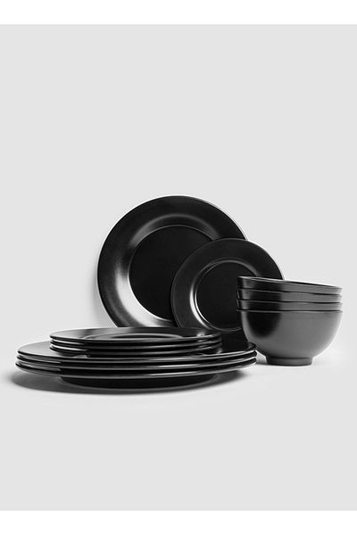 mastergold Premium Melamine Dinner Set 12 Piece Service for 4 People Matte Black Dishwasher Safe