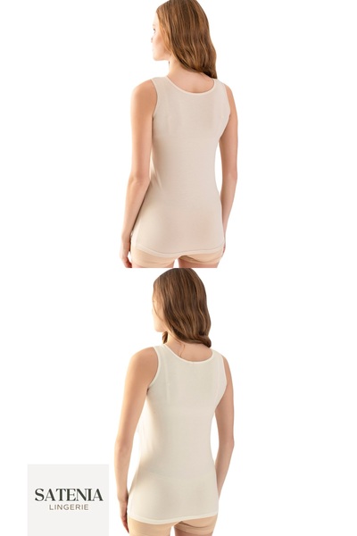 SATENIA LINGERIE Women's Skin Ecru 2 Pack Wide Strap Lycra Tank Top