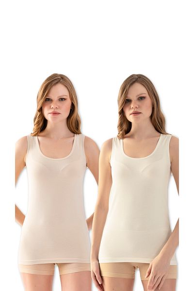 SATENIA LINGERIE قميص داخلي نسائي مضلع بحزام عريض مكون من قطعتين باللون البني الفاتح
