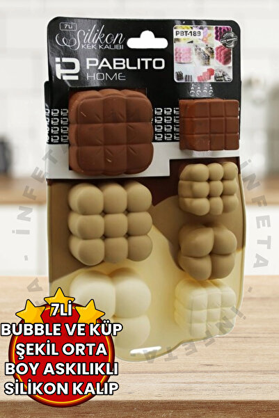 İnfeta 7li Klasik Bubble ve Küp Şekilli Orta Boy Fırınlanabilir Yanmaz Siliko...