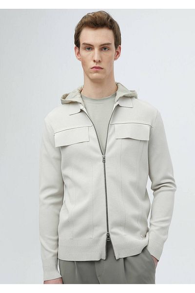 Ramsey Steinfarbene Strickjacke mit Rollkragen und schlichtem Strick