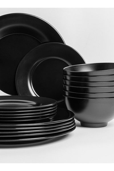 mastergold Premium Melamine Dinner Set 18 Pieces For 6 People Matte Black Dishwasher Safe Healthy Melamine