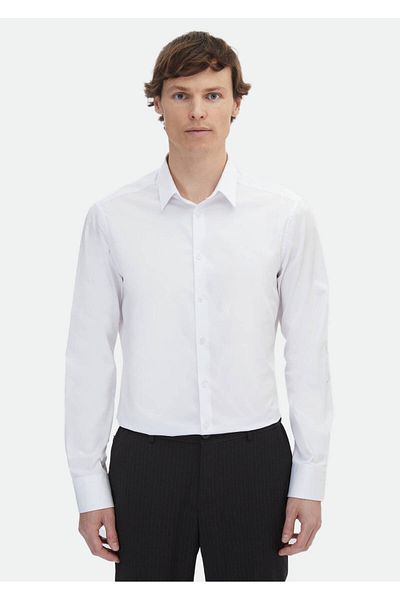 Ramsey Schlichtes, superschlank geschnittenes, klassisches, gewebtes Hemd aus 100 % Baumwolle