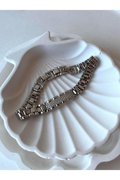 Modadiro Xp Rlx. Silver Steel Bracelet with Stone Imprint