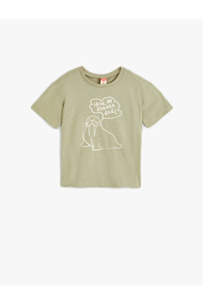 Koton Tişört Kısa Kollu Bisiklet Yaka Baskı Detaylı Pamuklu