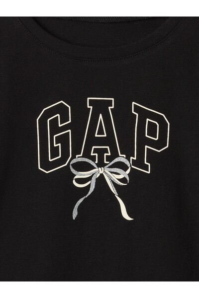 GAP Kız Bebek Siyah %100 Pamuk Logo Grafikli T-Shirt