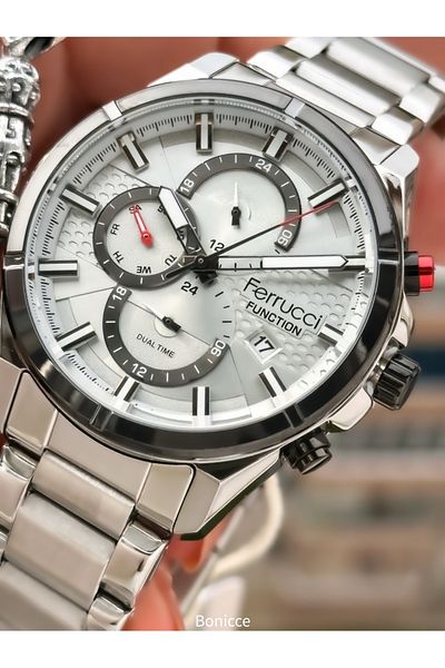 Ferrucci Functions Active, Silver Color Steel Band, Gray Dial Men's Wrist Watch+ Rosary Bracelet