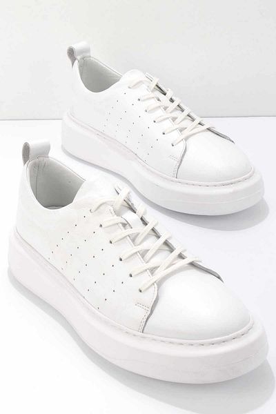 Bambi Λευκό Γνήσιο Δερμάτινο Ανδρικό Sneaker E01811338203