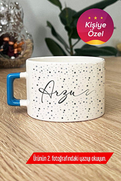 Hedizu Kişiye Özel Yıldız Desenli İsimli Lüks Fincan Mavi Doğum Günü Hediyesi...