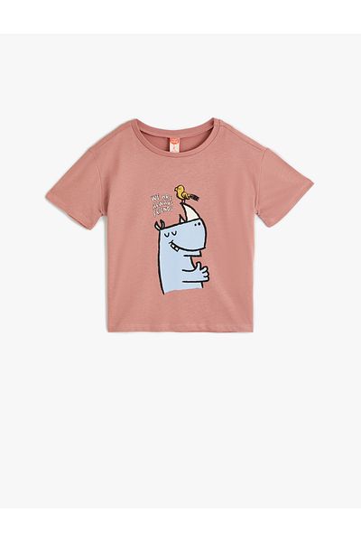 Koton Bedrucktes Kurzarm-T-Shirt aus Baumwolle mit Rundhalsausschnitt