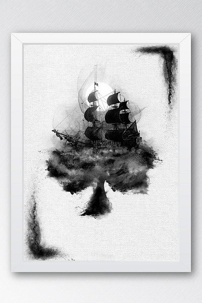 Saturn Tablou înrămat Pirații din Caraibe - Poster de film The Curse of the Black Pearl