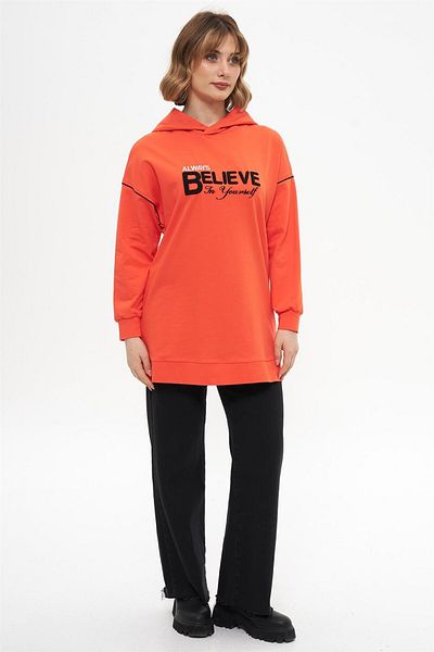 Kayra Red Embroidered Three Thread Sweatshirt