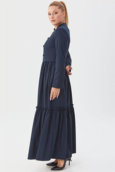 Kayra Dark Navy Blue Ruffled Skirted Top Coat