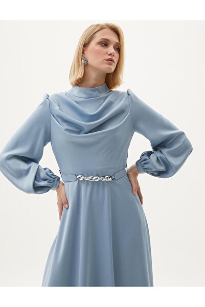 Kayra Kemer Detaylı Şık Elbise Deniz Buzu