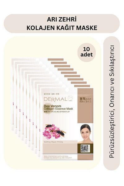 Dermal 10 Pieces Bee Venom Collagen Extract Skin Care Mask - Soothing and Firming for All Skin Types